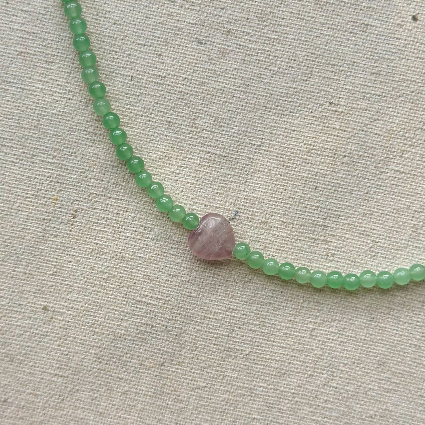 Fluorite Three Heart And Green Agate Beaded Necklace