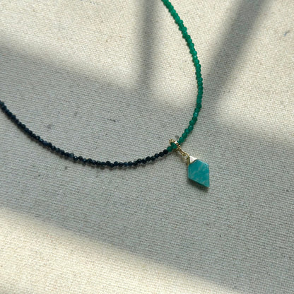 Amazonite With Sapphire And Green Onyx Beaded Necklace