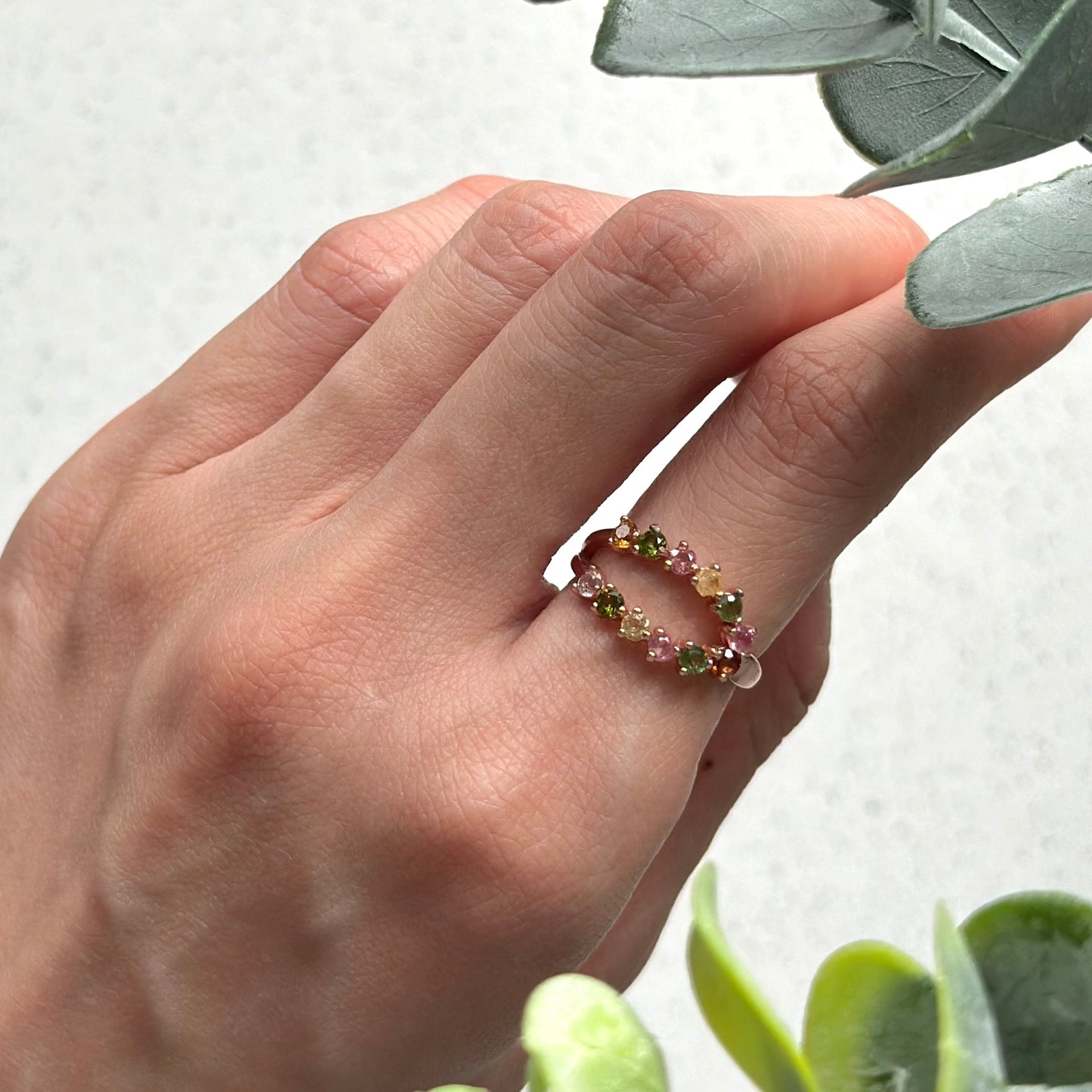 Tourmaline Front Open Rose Gold-plated Sterling Silver Ring