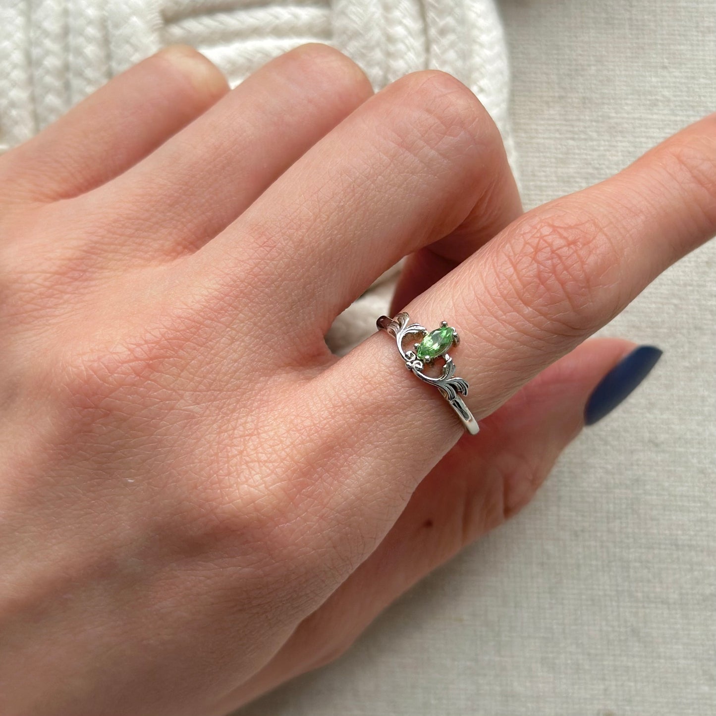 Tsavorite Marquise-shaped Adjustable Sterling Silver Ring