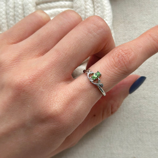 Tsavorite Marquise-shaped Adjustable Sterling Silver Ring