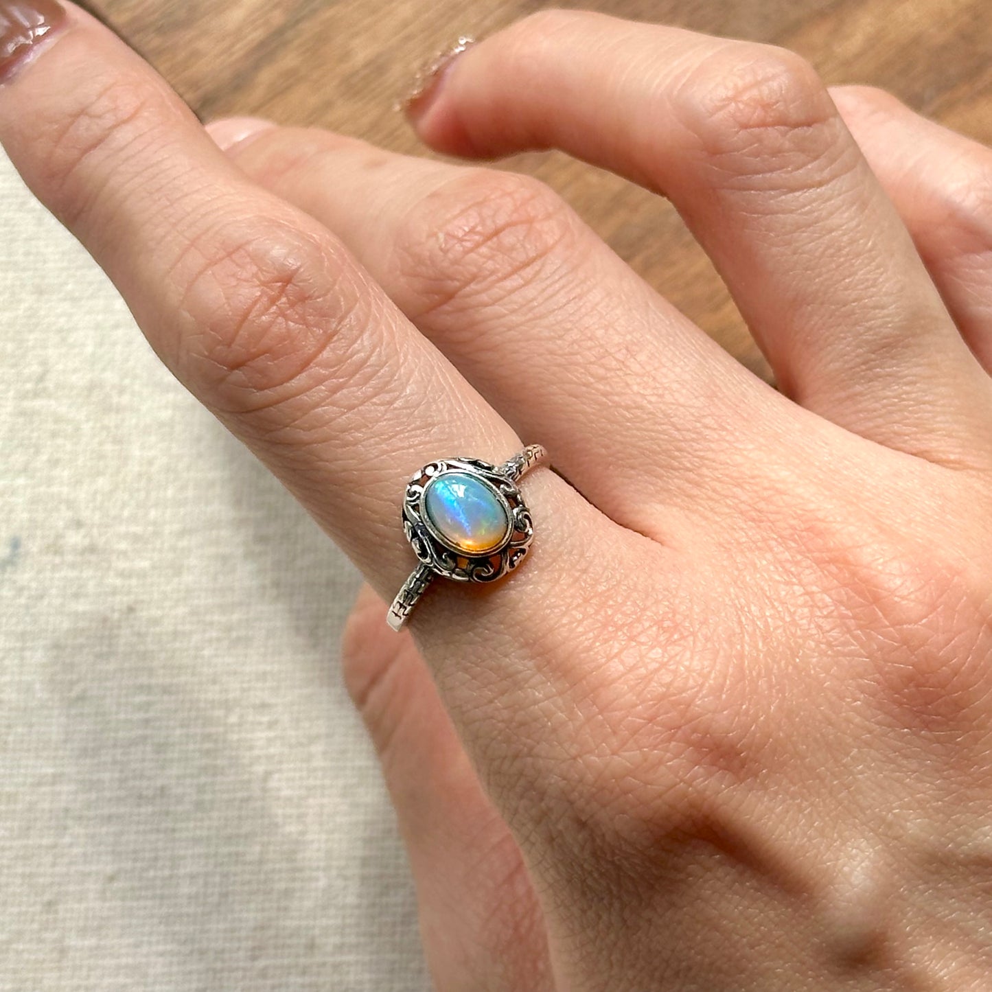 Opal Cabochon Adjustable Sterling Silver Ring