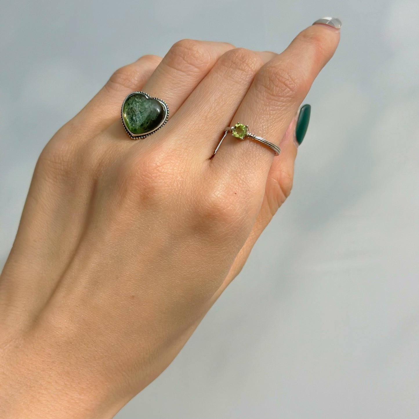 Green Tourmaline Adjustable Sterling Silver Ring