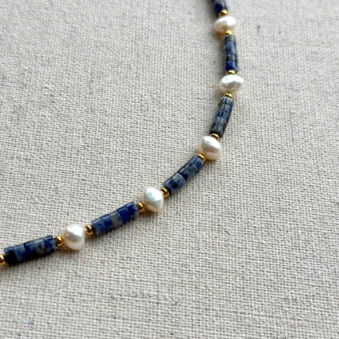 Sodalite And Freshwater Pearl Beaded Bracelet