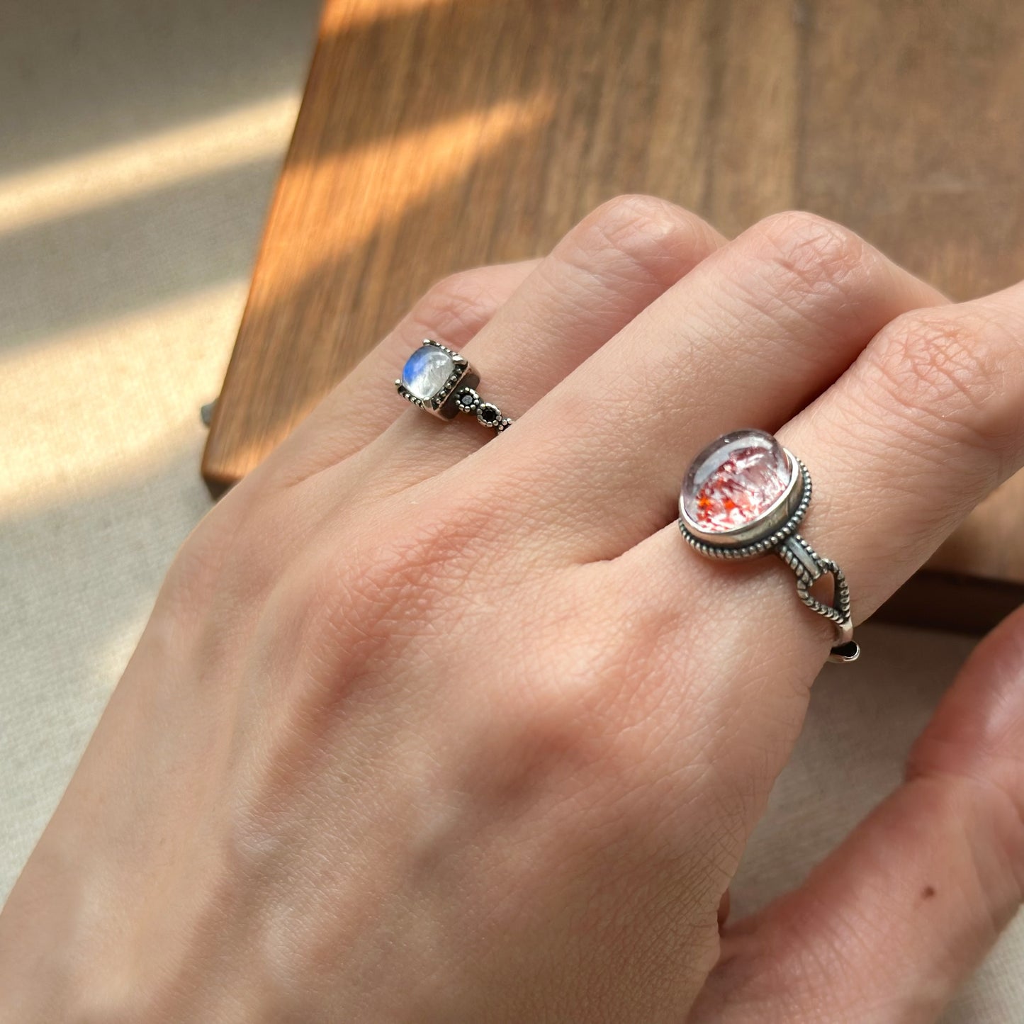 Moonstone Cabochon Adjustable Sterling Silver Ring