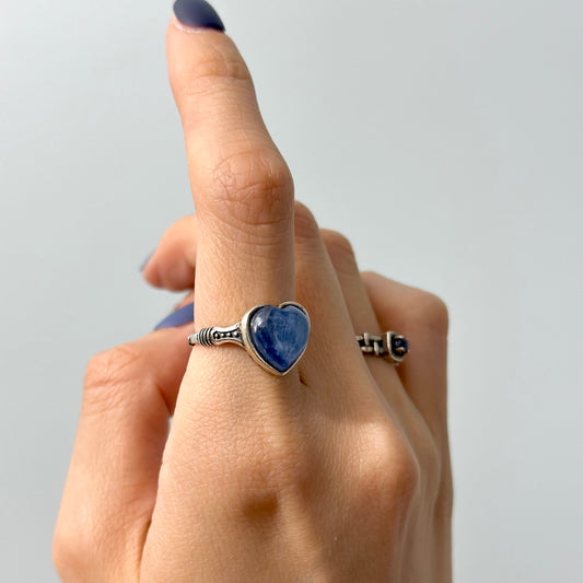 Kyanite Heart Vintage-Inspired Adjustable Sterling Silver Ring