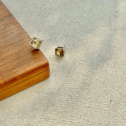 Citrine Square-shaped Sterling Silver Ear Stud