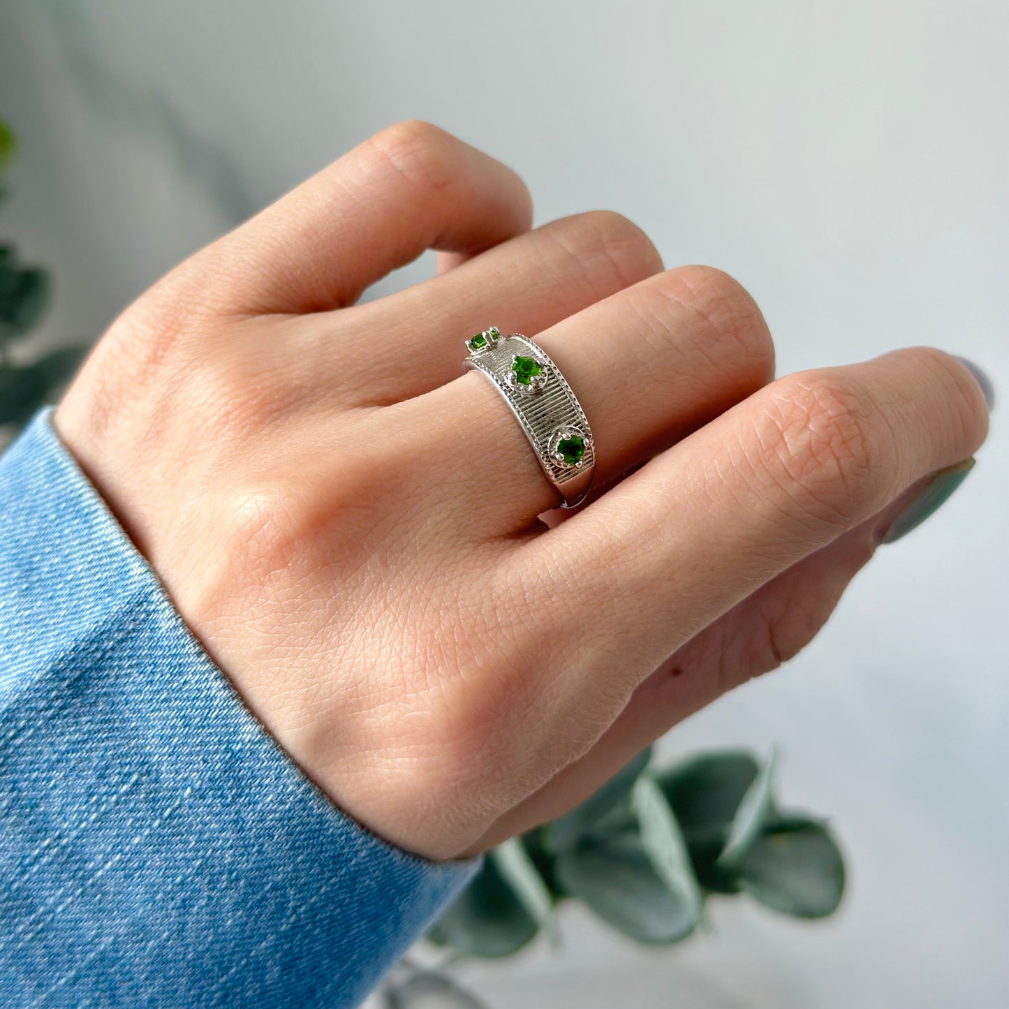 Diopside Adjustable Sterling Silver Ring