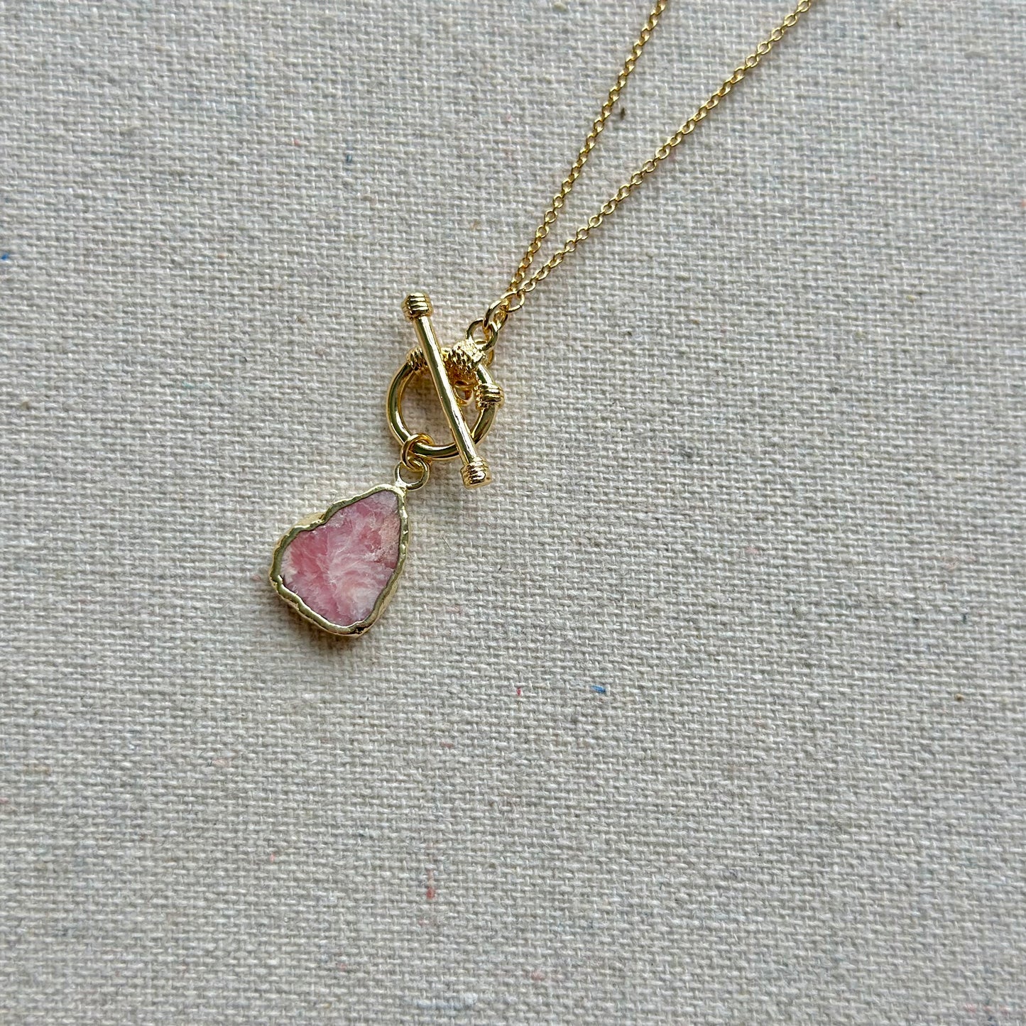 Rhodochrosite Hoop Toggle Long Gold-plated Necklace