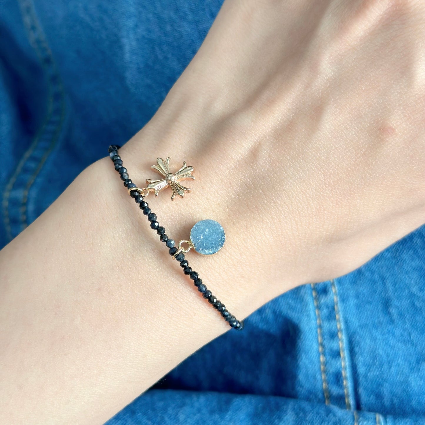 Sapphire Beaded And Druzy Gold-plated Bracelet