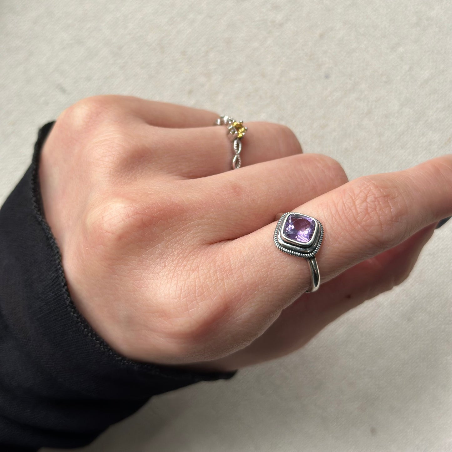 Amethyst Square Adjustable Sterling Silver Ring