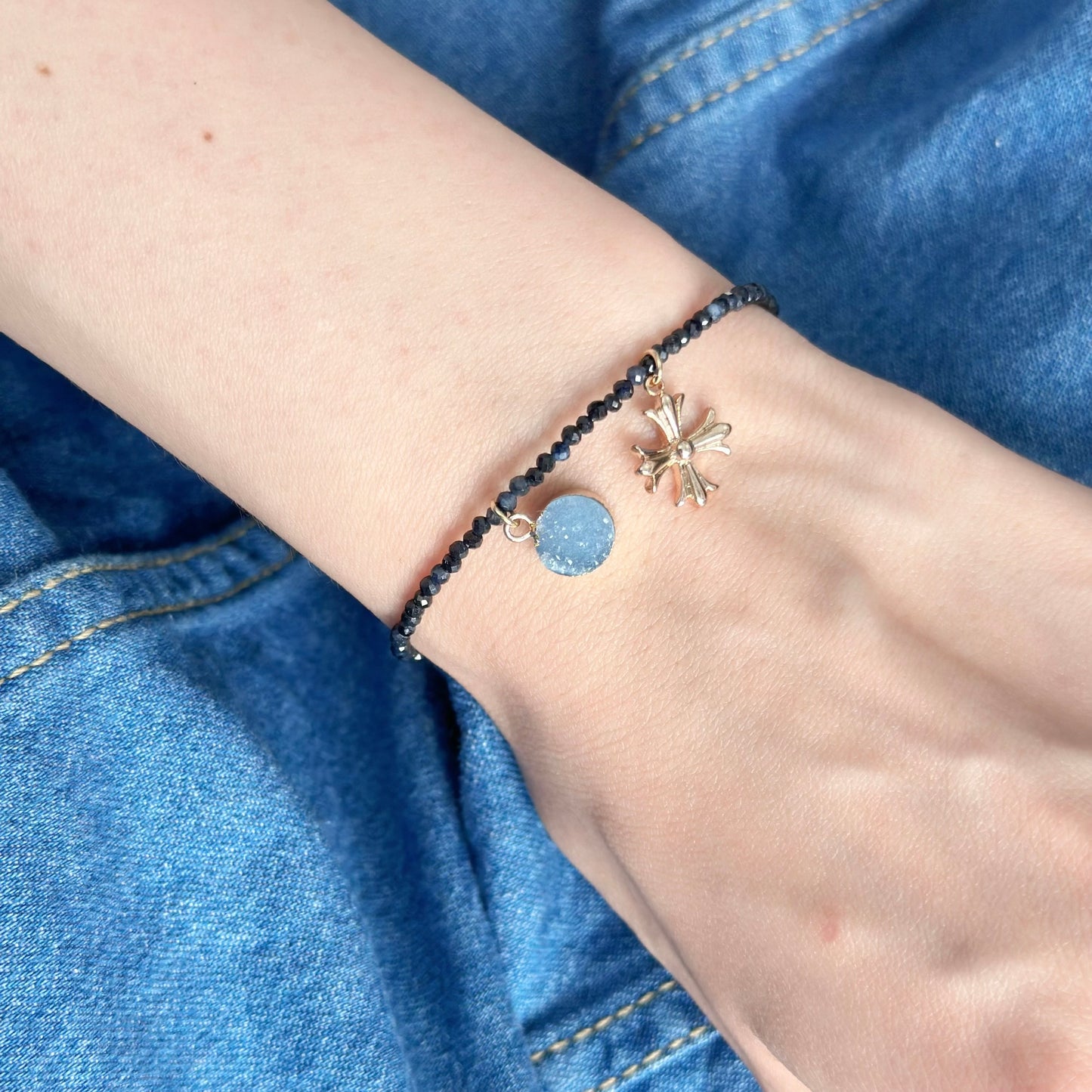 Sapphire Beaded And Druzy Gold-plated Bracelet