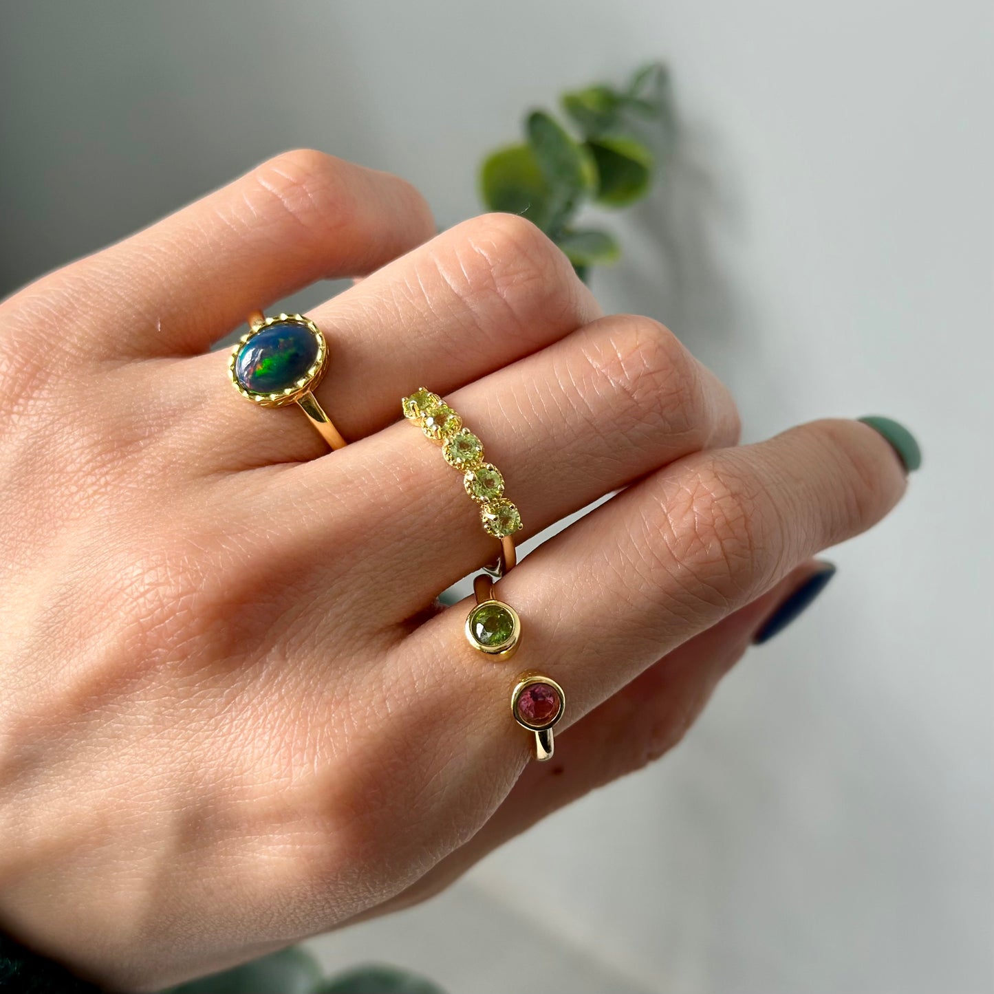 Pink And Green Tourmaline Front Open Adjustable Gold-plated Ring