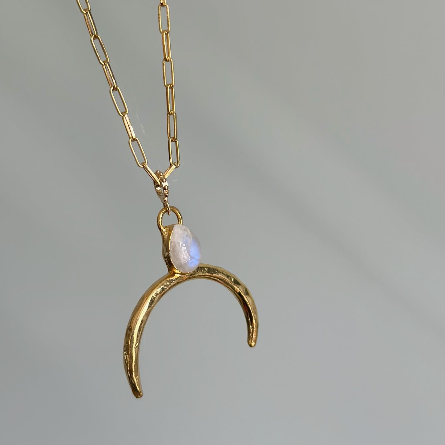 Half Moon Moonstone Clip Chain Gold-plated Italian Sterling Silver Long Necklace