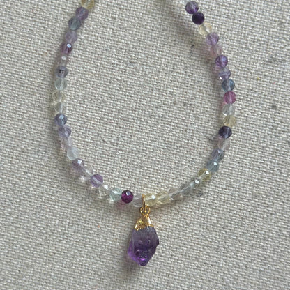 Fluorite Beaded And Amethyst Bracelet