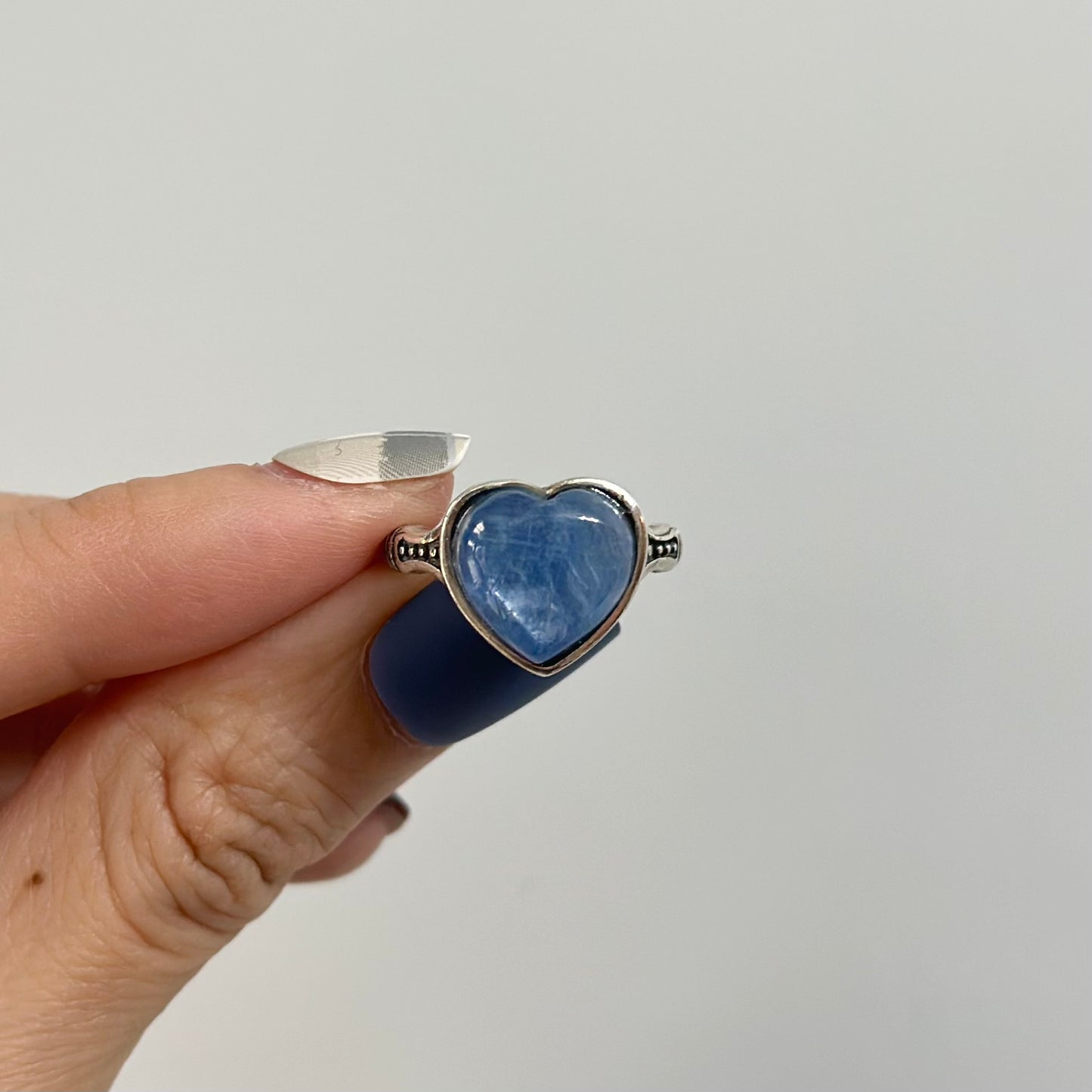 Kyanite Heart Vintage-Inspired Adjustable Sterling Silver Ring