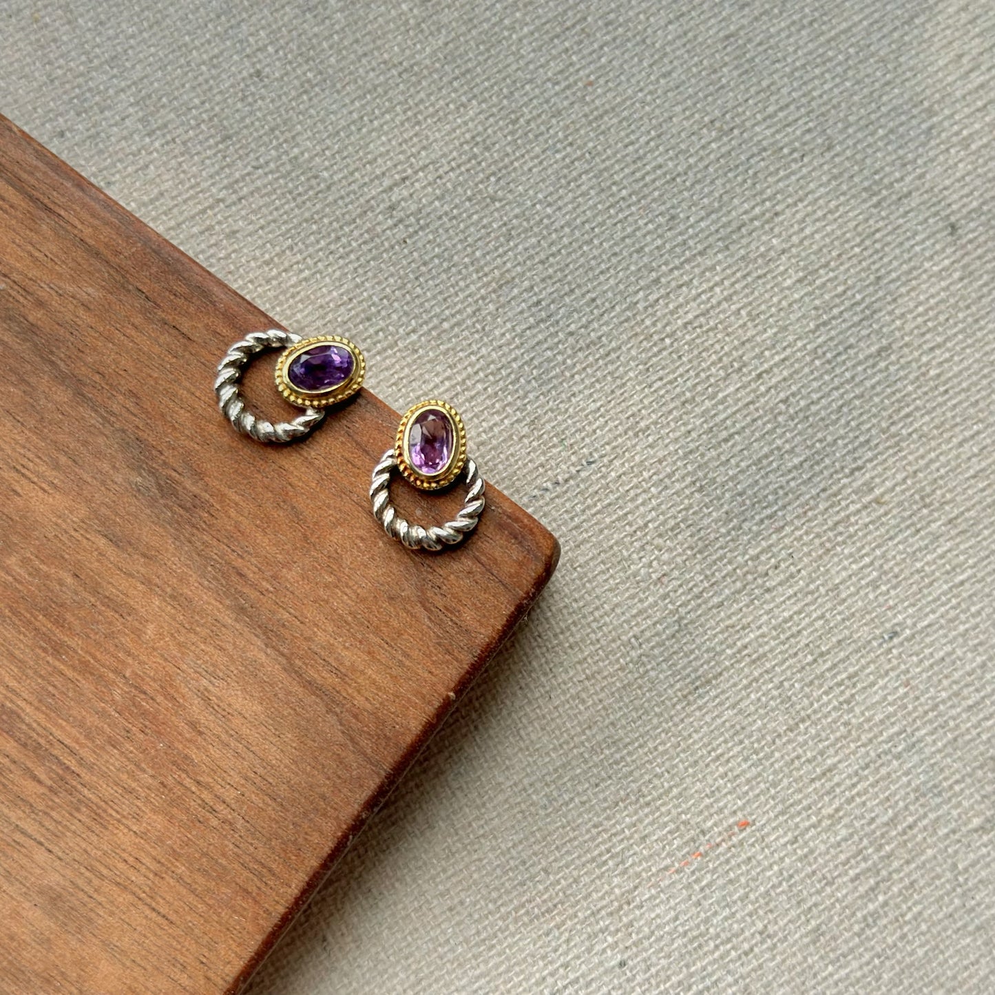 Amethyst Twisted Two-tone Gold-plated Sterling Silver Ear Stud