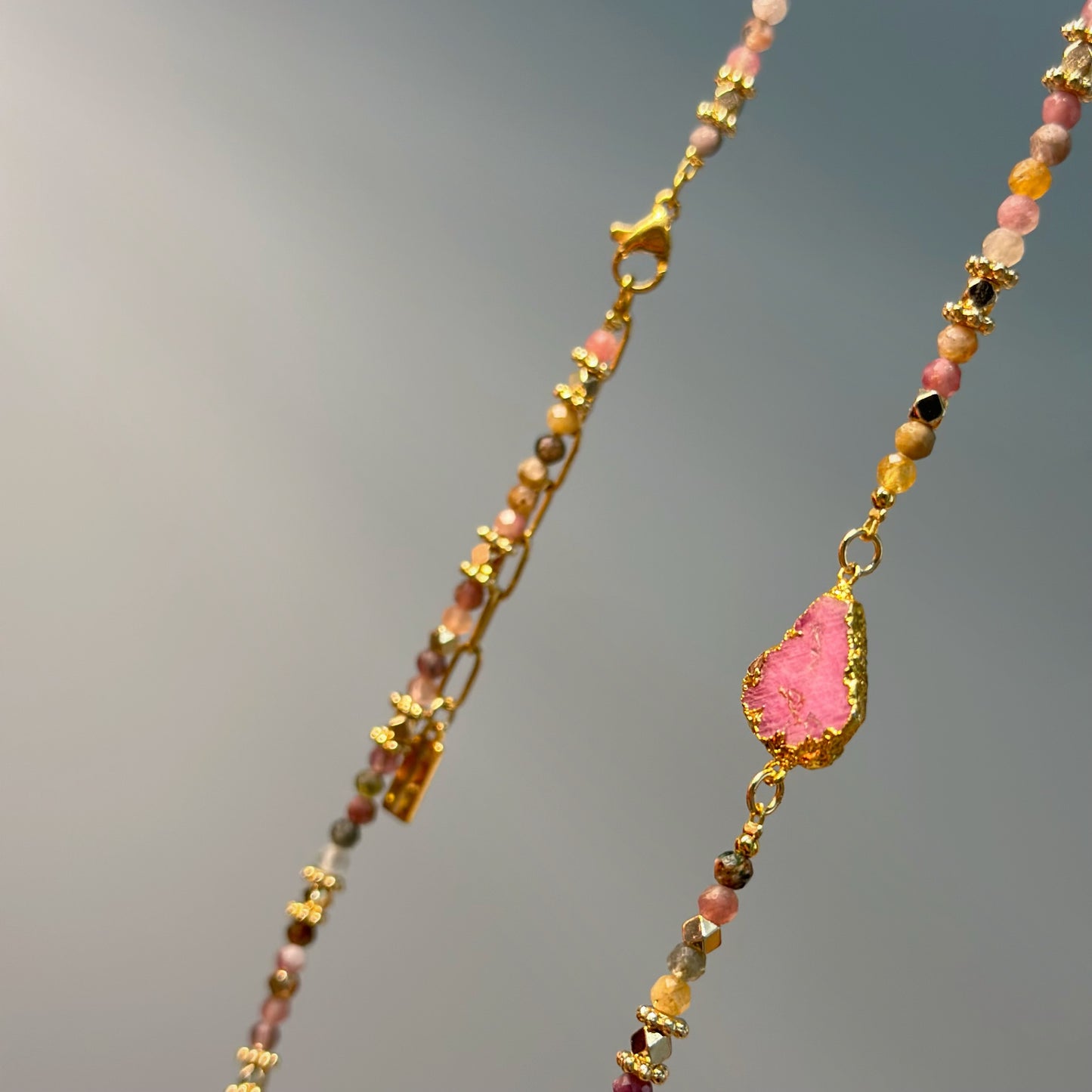 Pink Sapphire And Tourmaline Beaded Necklace