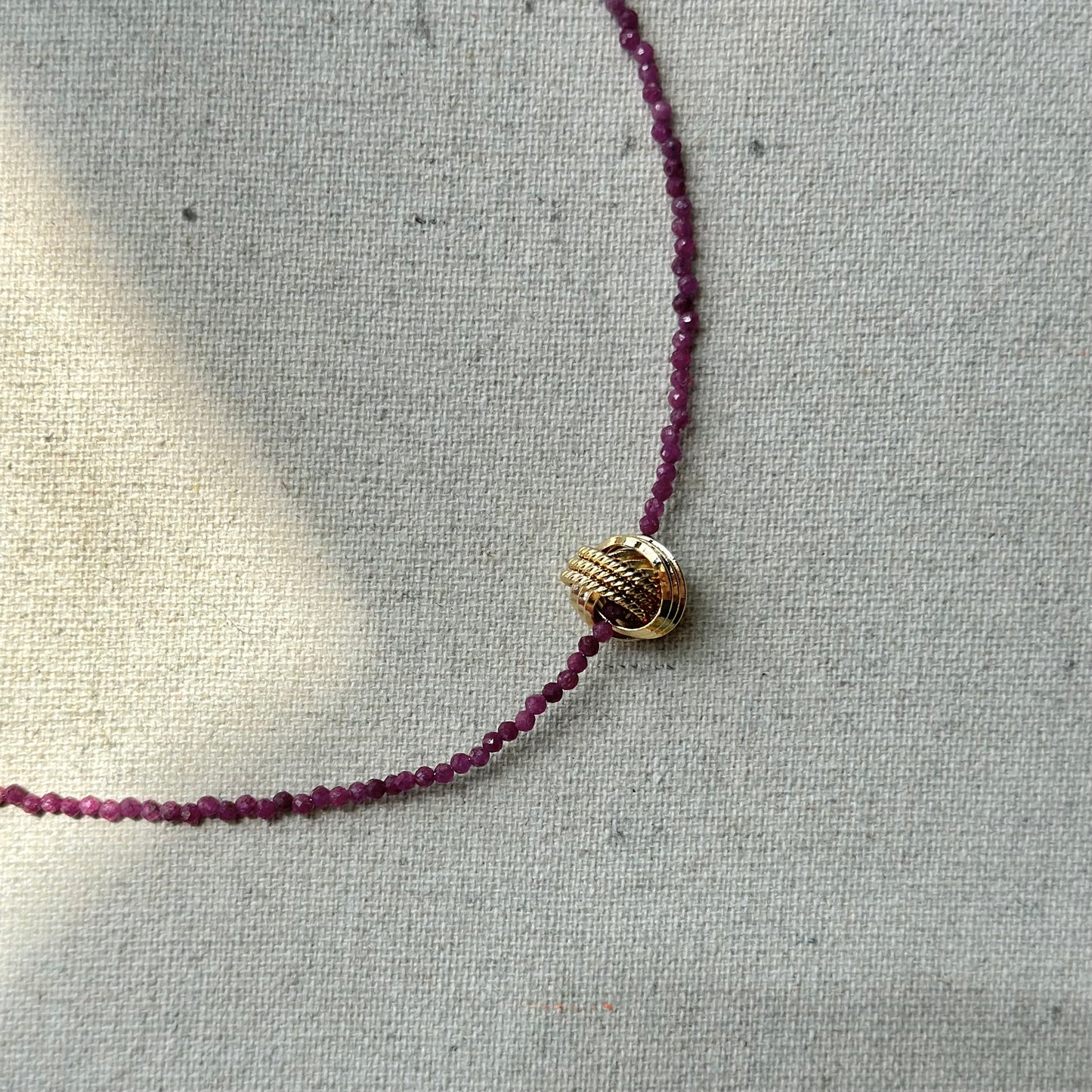 Ruby Beaded And Gold-plated Ring Necklace