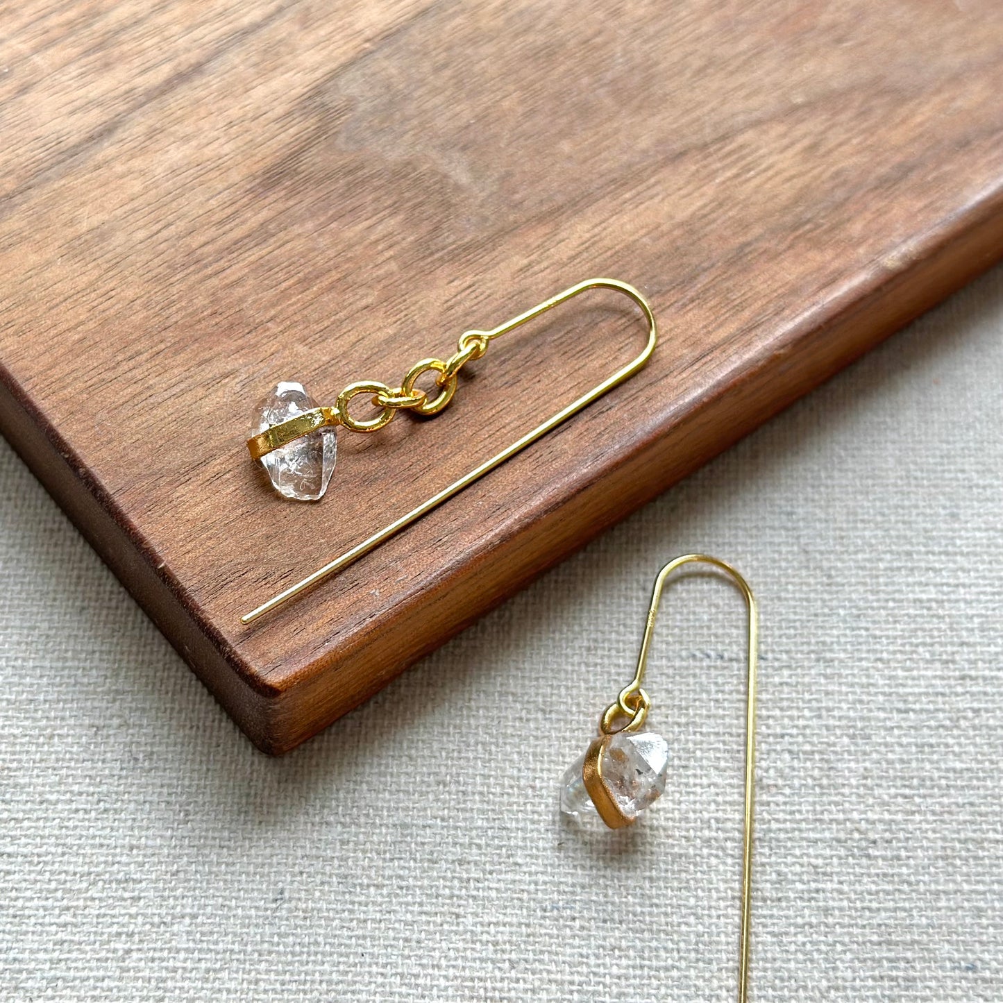 Clear Quartz Raw Stone Long Hook  Gold-plated Earring