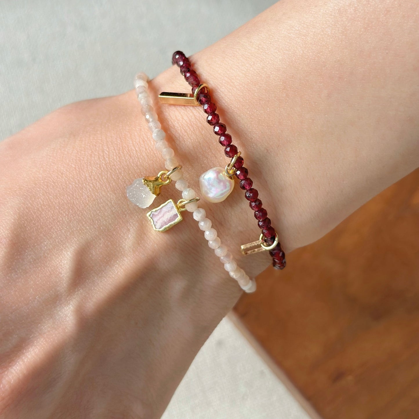 Garnet Beaded And Freshwater Pearl Bracelet