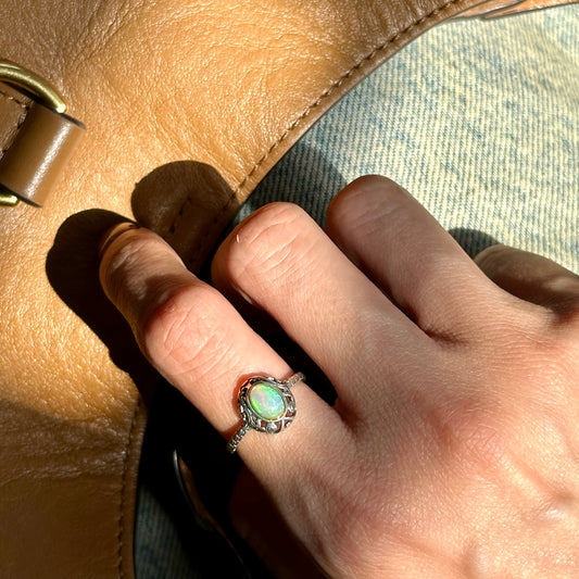 Opal Cabochon Adjustable Sterling Silver Ring