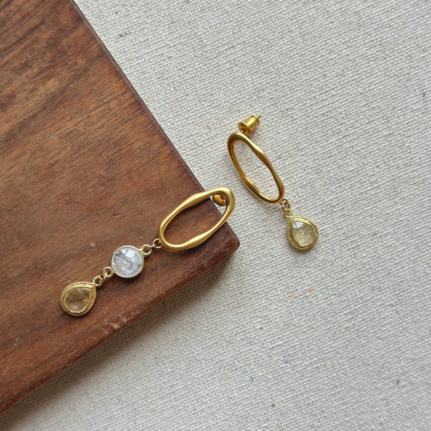 Citrine And Moonstone Cutout Stud Earring