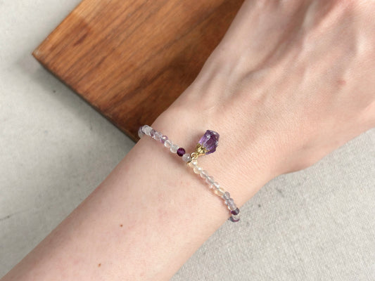 Fluorite Beaded And Amethyst Bracelet