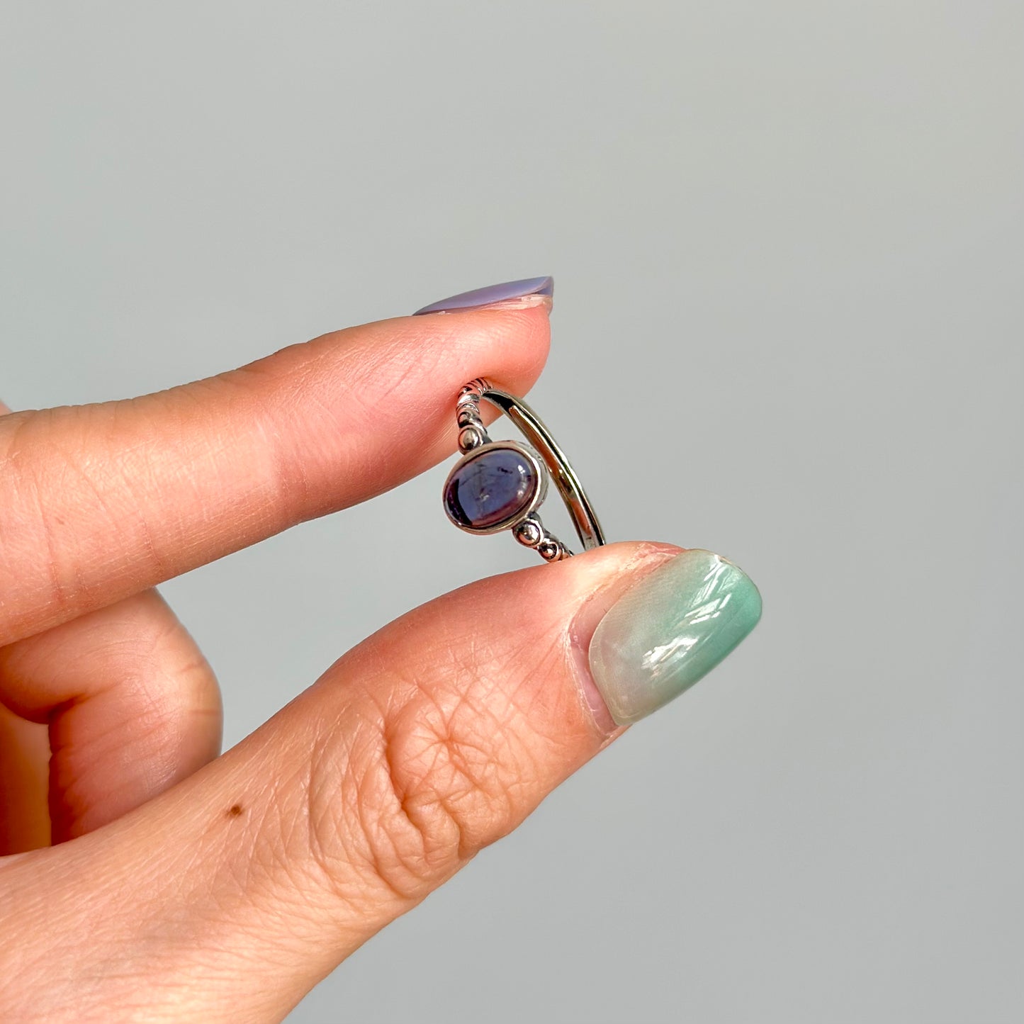 Iolite Cabochon Adjustable Sterling Silver Ring