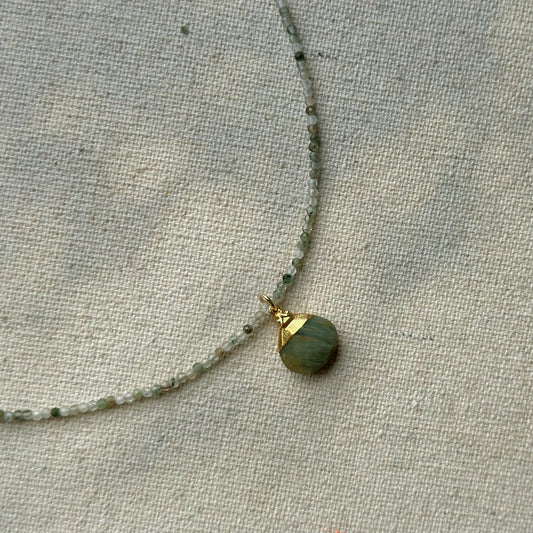 Green Cat Eye And Green Rutile Quartz Beaded Necklace