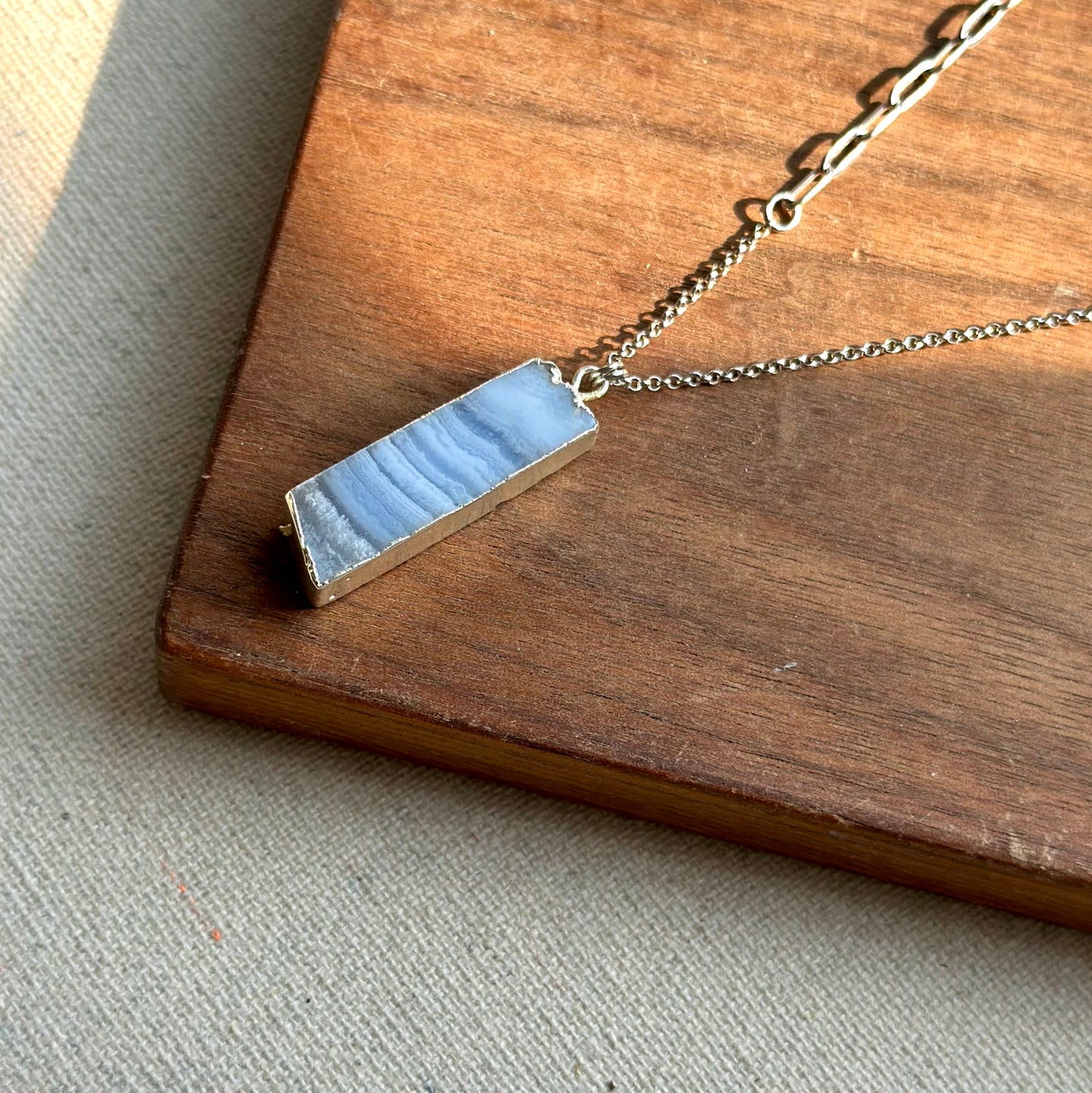 Blue Lace Agate Asymmetric Sterling Silver Necklace