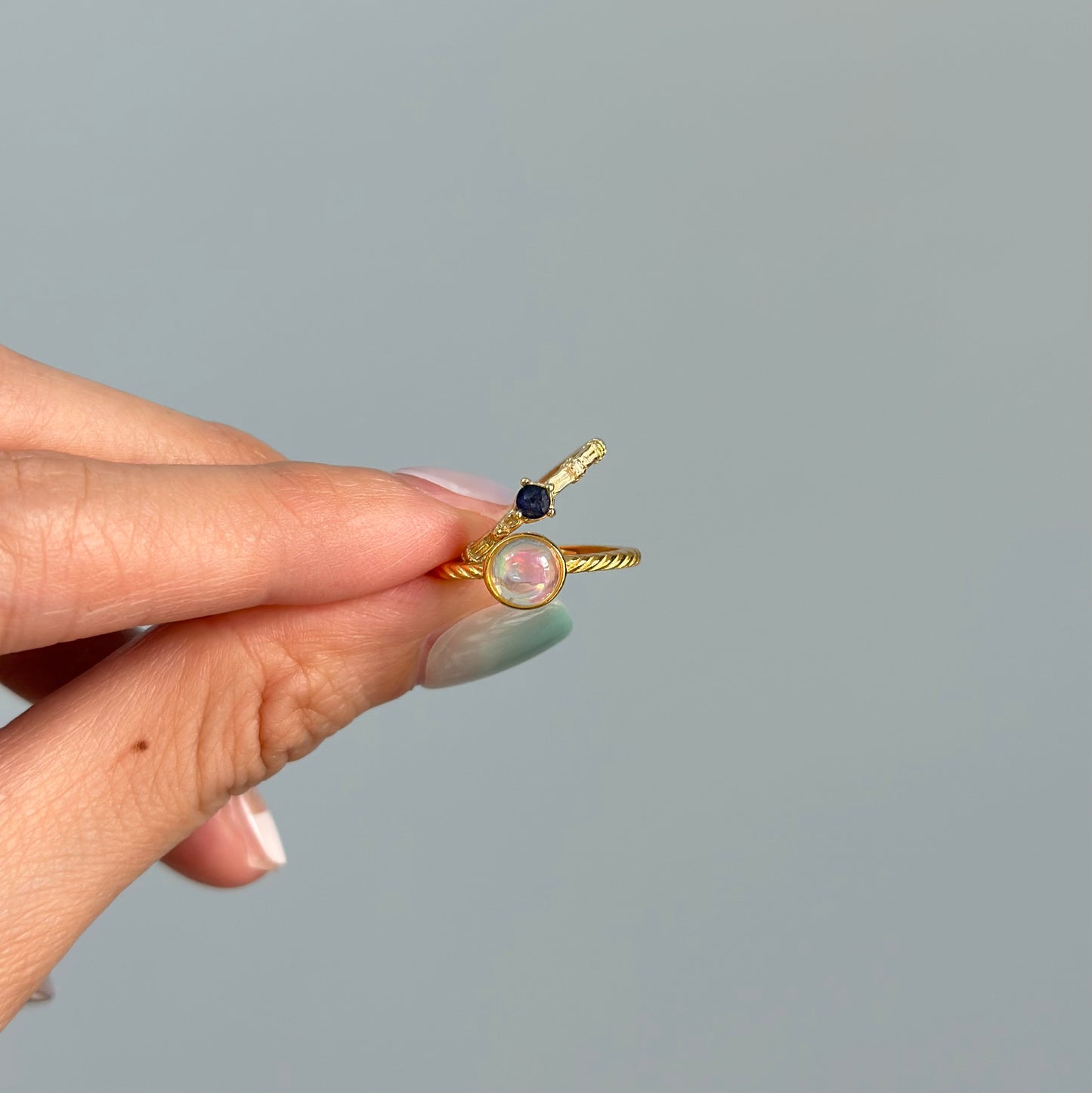 Opal Adjustable Gold-plated Sterling Silver Ring