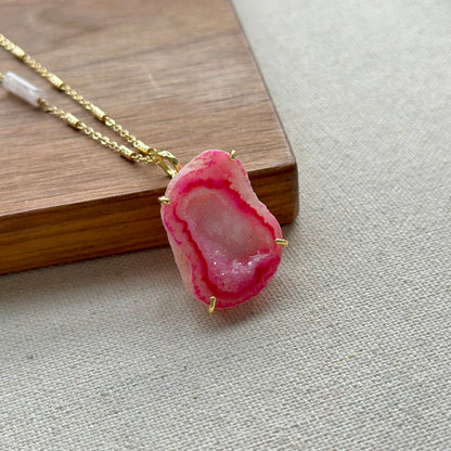 Pink Agate Long Gold-plated Necklace