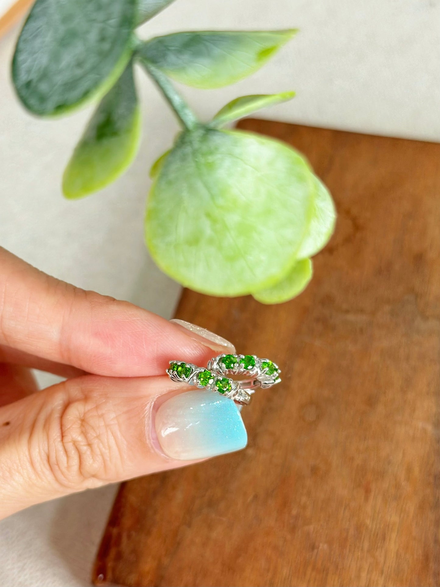 Diopside Wrap Cross Sterling Silver Ear Hoop