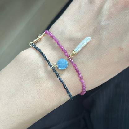 Sapphire Beaded And Druzy Gold-plated Bracelet