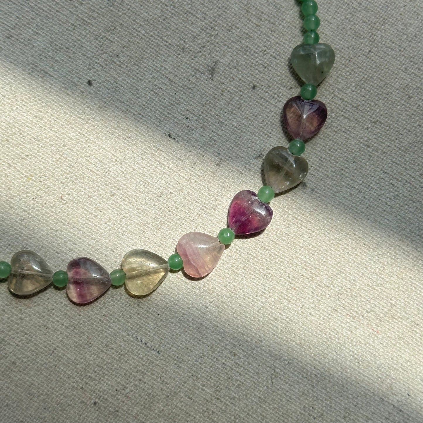 Green Agate And Fluorite Heart Beaded Necklace