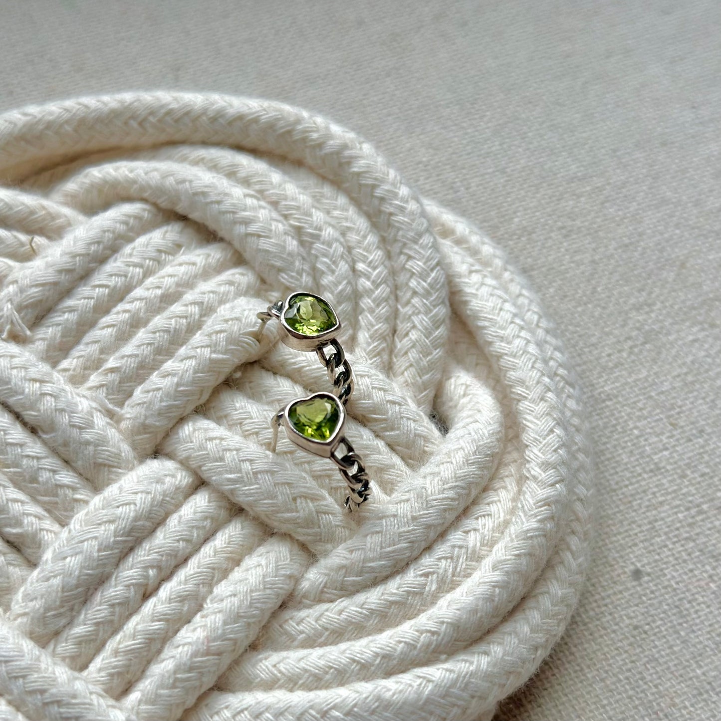 Peridot Heart August Birthstone Chain Sterling Silver Ear Hoop