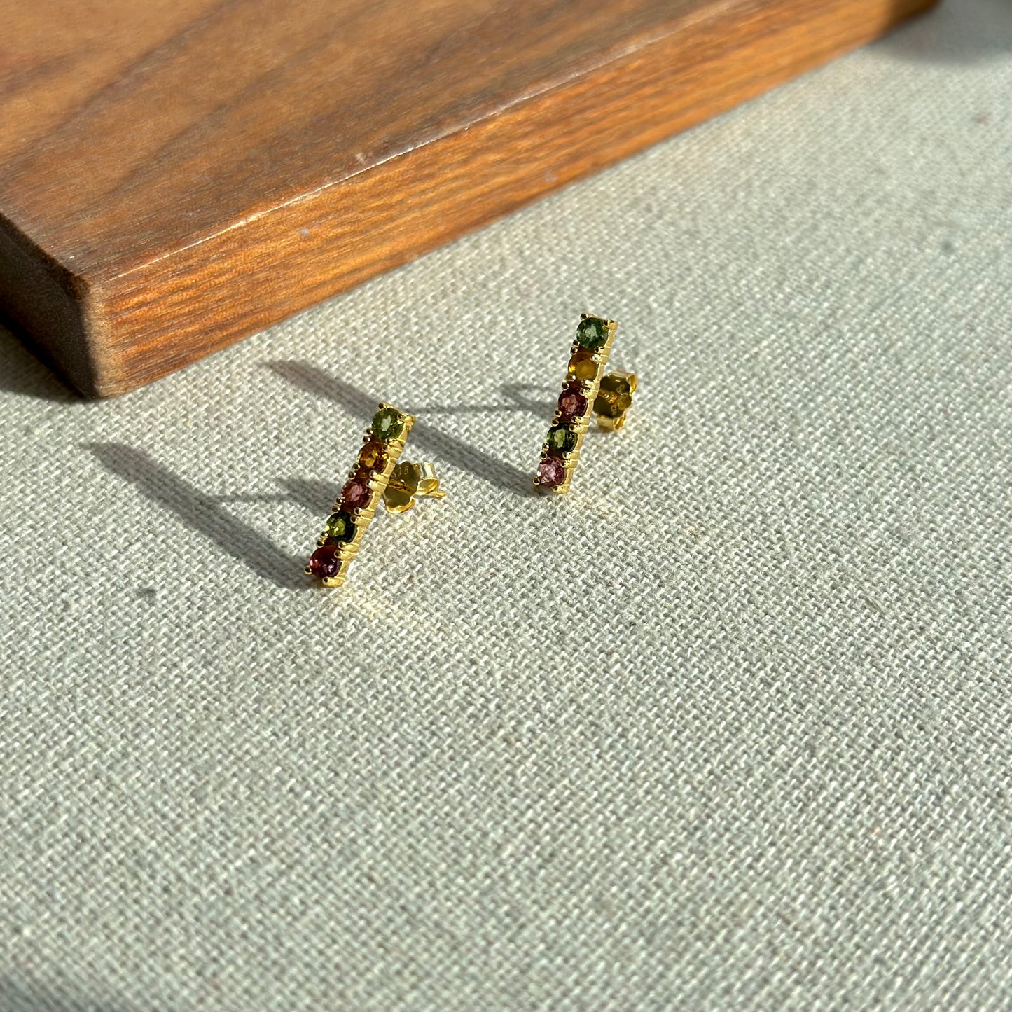 Tourmaline Mixed Gold-plated Sterling Silver Ear Stud