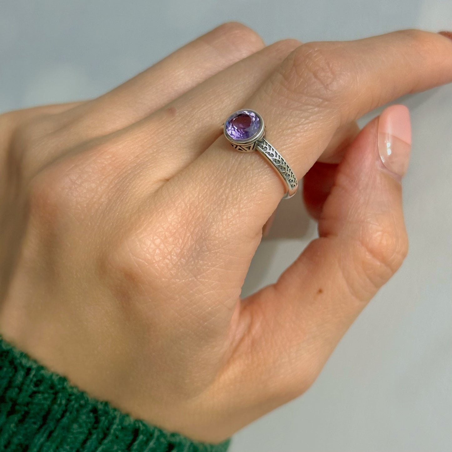 Amethyst February Birthstone Adjustable Sterling Silver Ring