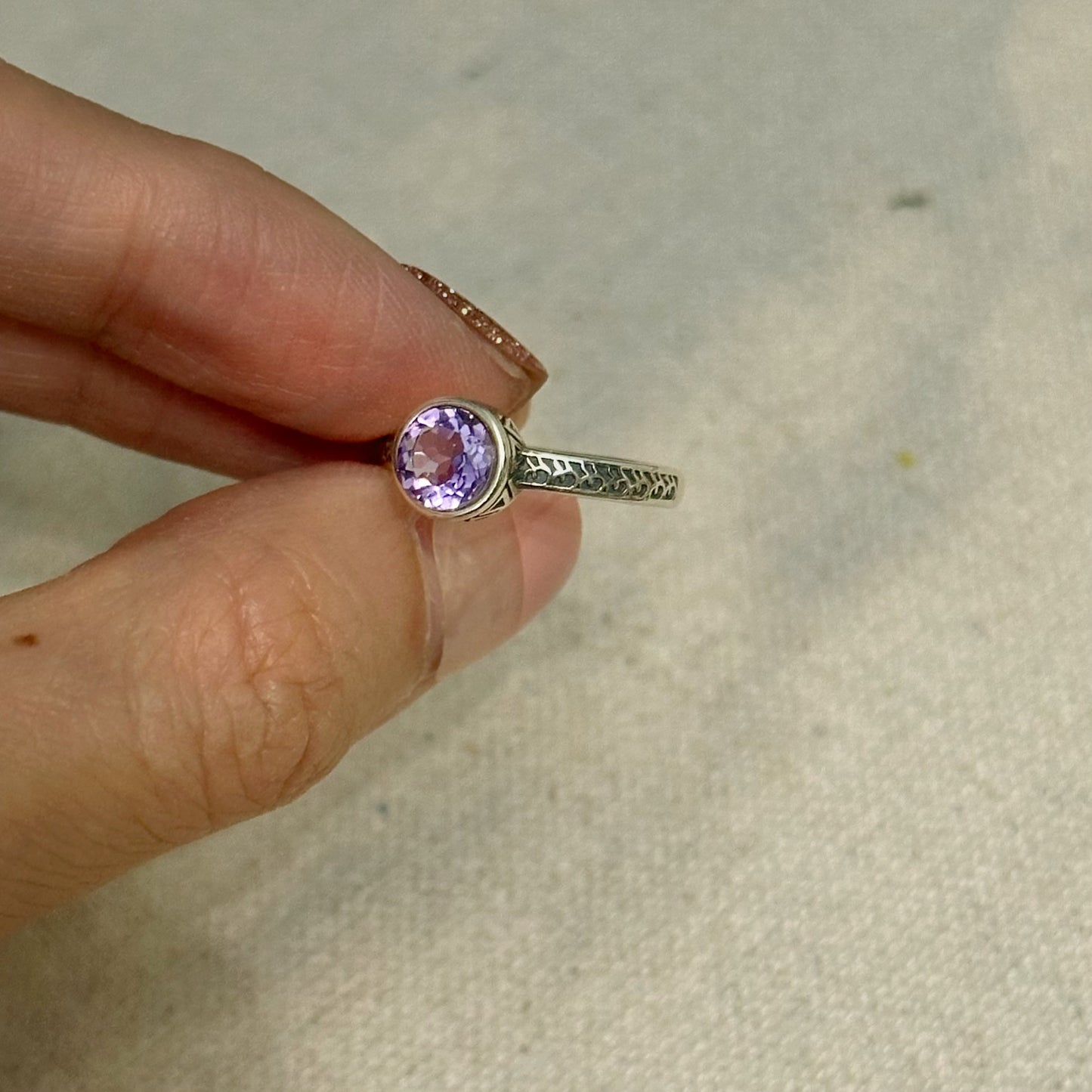 Amethyst February Birthstone Adjustable Sterling Silver Ring