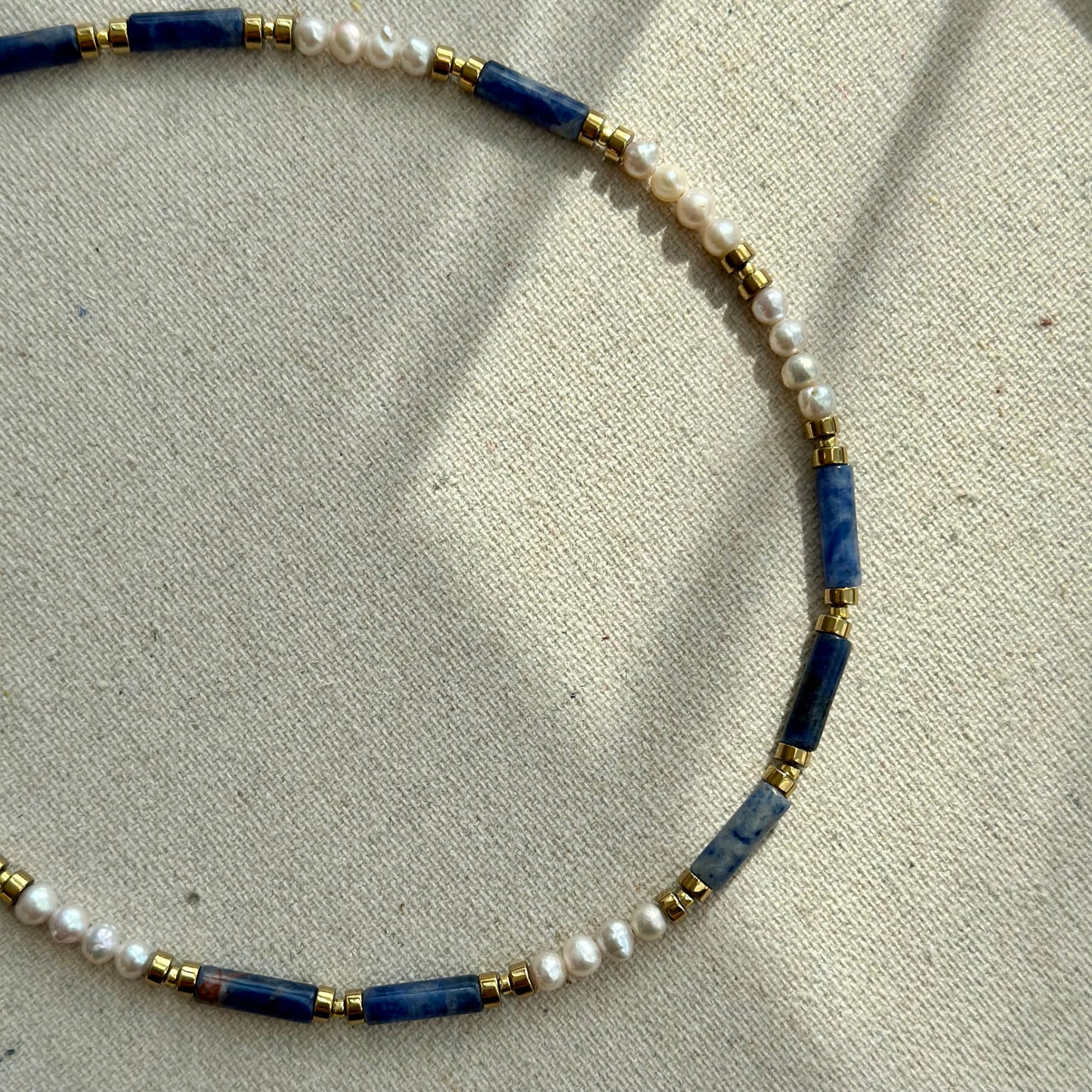 Sodalite And Freshwater Pearl Beaded Necklace