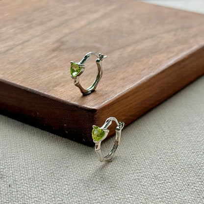 Peridot Heart August Birthstone Sterling Silver Ear Hoop