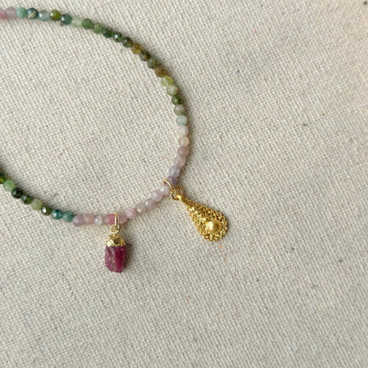 Tourmaline Mix Beaded And Ruby Bracelet