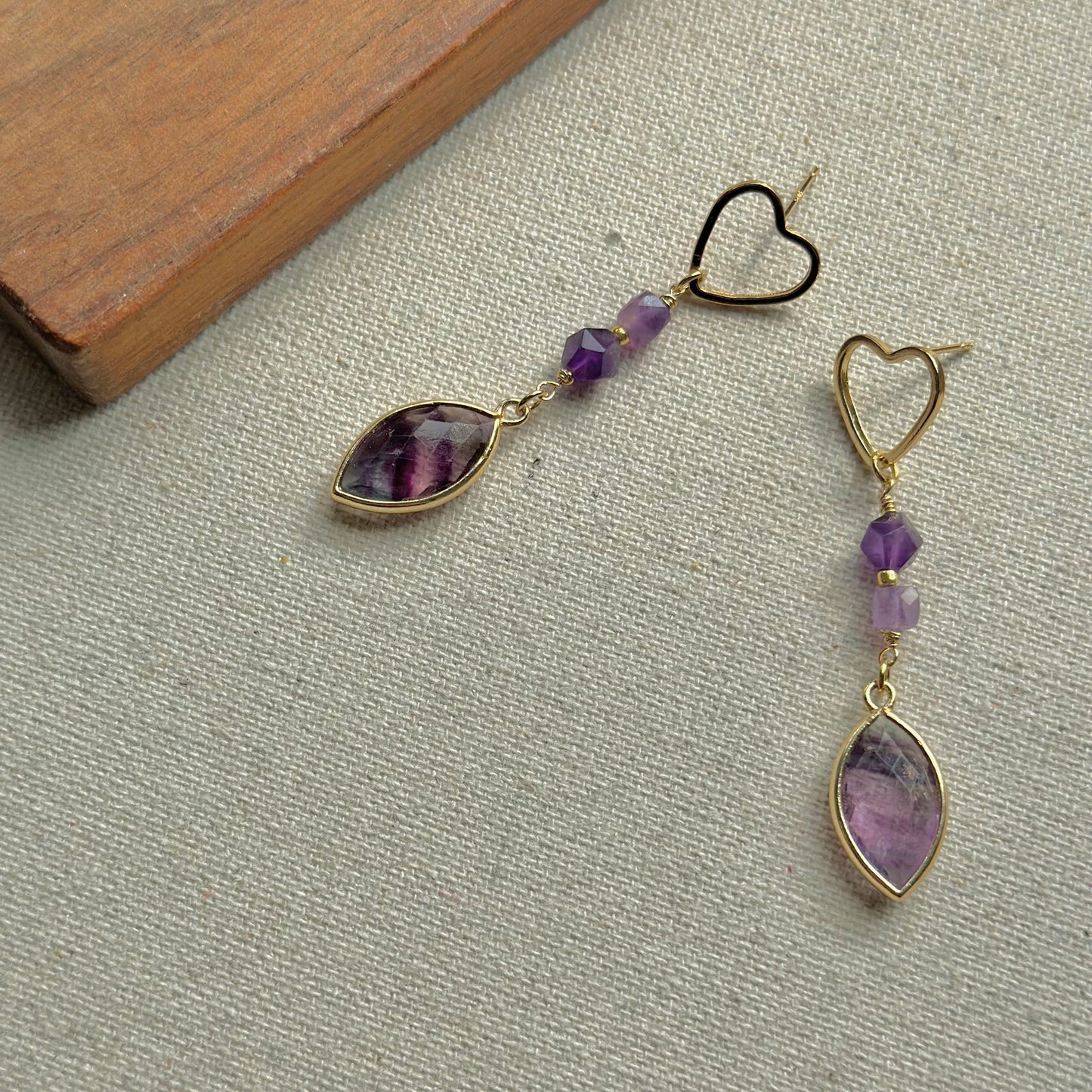 Fluorite And Amethyst Gold-plated Earring