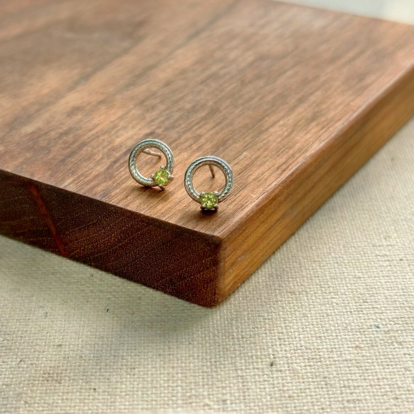 Peridot In Ring Sterling Silver Ear Stud