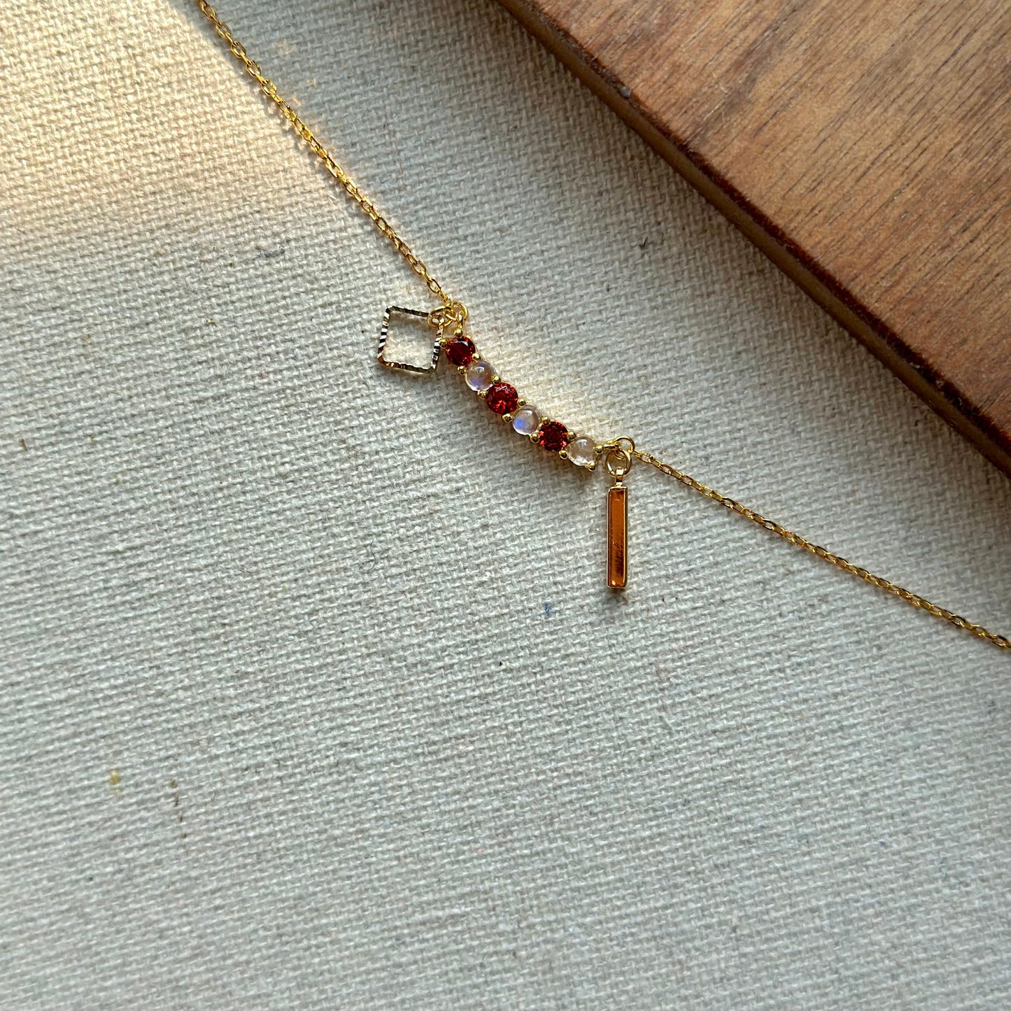 Garnet And Moonstone Curved Gold-plated Necklace