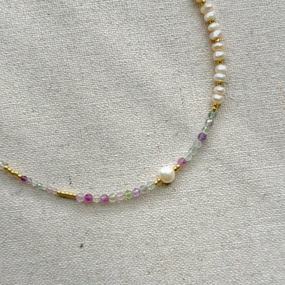 Fluorite And Freshwater Pearl Beaded Necklace