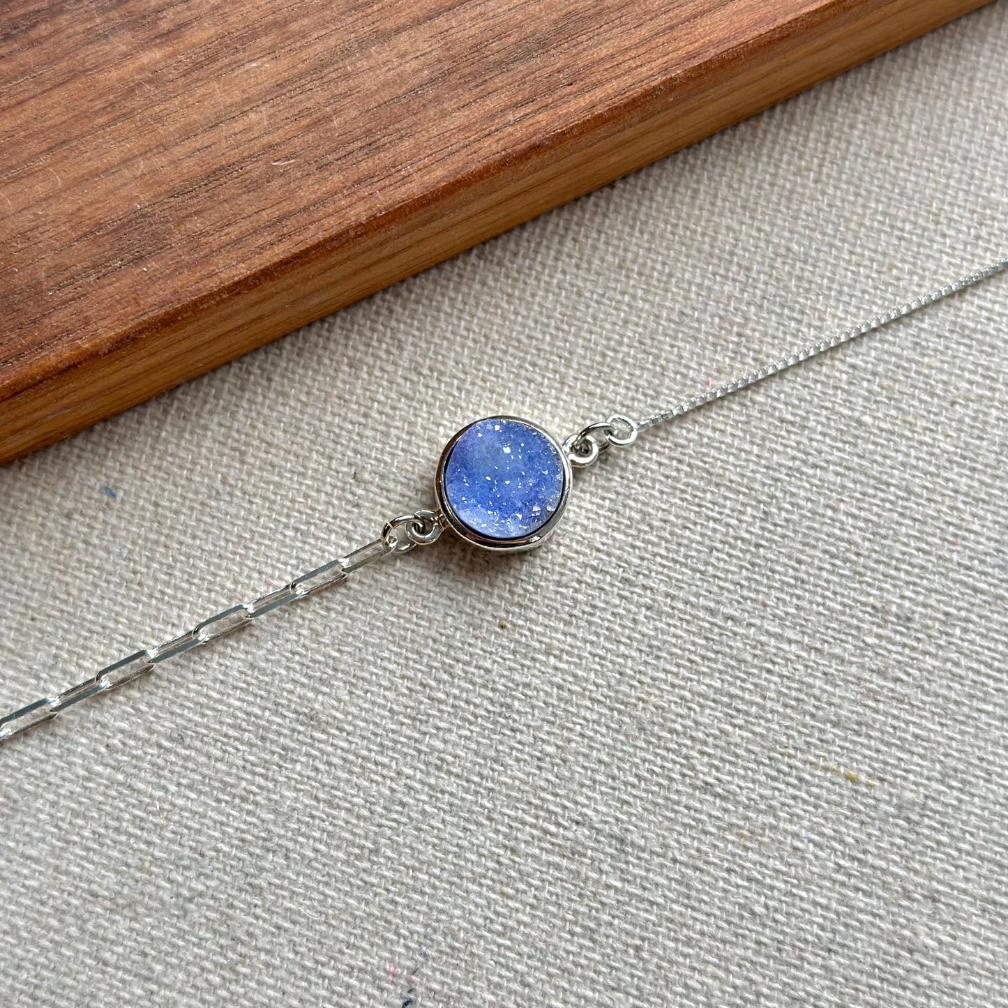 Blue Druzy Adjustable Sterling Silver Bracelet