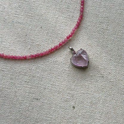 Two-way Kunzite Heart And Ruby Beaded Necklace