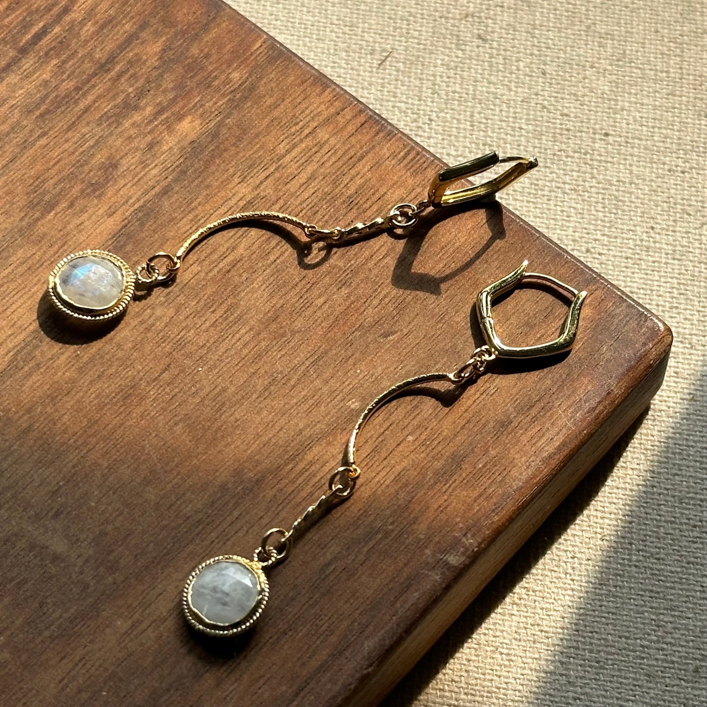 Moonstone And Curved Line Gold-plated Ear Hoop